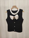 French Small Scented Bow Sleeveless Vest Open Shirt Women's Summer New TemperamentÐÞ Knitted Shirt Wear Clothes