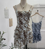 Real Shooting Mesh Yarn Irregular Rivet Vest Dress Women 2025 Summer Dress New Lotus Edge Sleeveless Top 1273