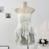 Lotus-Side Lace Splicing Brao Vest Summer Babes Word Shoulder Pressure Folded Backclothed