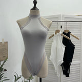 Sexy Elastic Joint Suit With Thoracic Pad Hanging Neck Sleeveless Sleeve Sling Vest Design Feel Top 1015