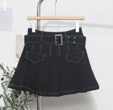 Real Shooting Hottie Retro Bright Line Dress Women Walk Light 100-Fold Skirt High-Rise Thin A Short Skirt 8201