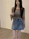 Gradient Color Hollow Ice Cream Sunscreen Women Summer Loose Lazy Thin Air Conditioning Hood Design Sense Knitting Long Sleeve