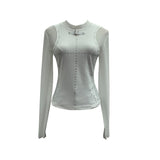 Black Hot Diamond Mesh Spliced Long-Sleeved Top Female Feeling Hot Girl Perspective Body Bottoming Shirt T-Shirt 8951