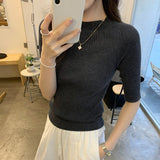 Korean Senior Feeling Super Good-Looking Shoulder Sleeve Knitted Jersey Girl 2025 Spring And Summer New Slimming Hottie Thin Top