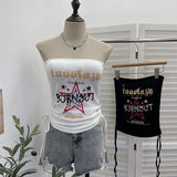 Real-Shooting Camouflage Letter Print Chest Vest With Chest Cushion Anti-Slip Strip Drawstring With Short Top 1595