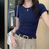 European Single Special To The Ocean High Sense Shoulder Short-Sleeved T-Shirt Women's Summer 2025 New Slim Slim Top