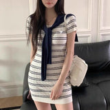 Korean Temperament Shawl Striped Knitted Dress Women's New Summer Design Slimming Ass Short Skirt