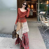 The New 2025 Autumn And Winter Stack Wears Two Layers Of Multi-Layered Splicing Retro Lattice A-Skirt