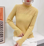 Half-High Collar Lace Sweater Lady Knitted Knitted Autumn And Winter New Blouse Fashion Bottom Shirt