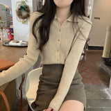 Designing A Small-Sized Collar Long-Sleeved Knitted Shirt Women 2026 Spring And Autumn Pure Color Shirt Bottom Sweater