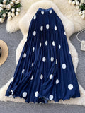 Vintage Big Wave Point Hundred Folded Skirt High-End Half-Dress Women 2026 Spring New High-Waist A Pendant Long Dress
