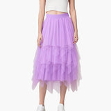 Irregular Net Yarn Half Dress Woman's Long Mid-Term 2025 Spring New Yarn Skirt High-Waisted Thin Dress