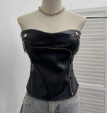 Real-Action Self-Breasted Chest Pads Anti-Slip Pu Leather Tector Zipper Design-Scuffless Top 8072
