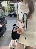 South Korea Dongdaemun New Slim Slimy Feminine U-Neck Sexy Waist Knitted Dress Woman Trend