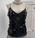 Real Shooting Heavy Industry Bling Bright Flash Beads Low V Collar Sexy Sling Vest Night Shop Babes Sleeveless Top 9153