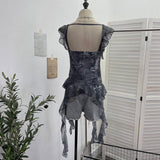 2025 New Summer Dress Vietnamese Niche Hottie Lotus Side Ribbon Sling Vest Short Top 1287