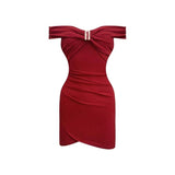A Word Shoulder Folded Empty Sleeveless Thai Hottie Dress Bodyd And Hip Dress