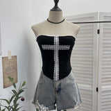 Real-Patting Lace Cross With Chest Cushion Anti-Slip Bar Bra Vest Girl Summer Babes Short-Term Open-Umbilling Top 1283
