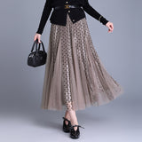 Wave Point Two Sides Wearing Mesh Dress 2025 Autumn Loose Waist Hanging Skirt Casual Skirt Casual Skirt