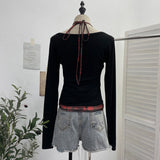 Real Shooting Hottie Phabby Two Broken Hanging Neck Design T-Shirt With Chest Cushion Long Sleeve Bottom Shirt 2819