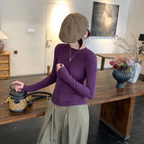 Korean Basic Gray Round-Neck Long-Sleeved T-Shirt Women's Autumn And Winter New Slimming Inside And Bottom Shirt Top