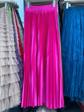 Tightening The Pearl Light Hundred Folded Half-Dressed Dress Woman 2025 Early Spring Glossy Color Color Hanging High Waist Thin Word Long Dress