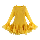2025 Spring And Summer Women's Long-Sleeved Folded Lotus Leaf-Side Pony Dress Women