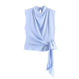 2026 Spring New Female Fashion Sexy Silk-Sense Texture Bow Blouse 2279342
