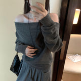 French Lazy Wind Word Loose Knitted Bottom Shirt Women's Autumn And Winter 2025 New Thin Thin Shoulder Sweater