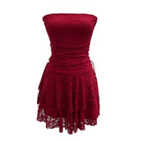 Real Shooting Retro Lace Spell To Receive Waist-Meared Tective Dress Sexy Collared Cake Dress Small Man Short Dress 1272