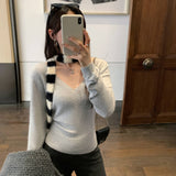 High-Level Sense V-Neck With Long-Sleeved Knitted Bottom Shirt Women's Autumn 2025 New Korean Atmosphere Sense Early Autumn Top