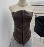 Real Shot Pu Skin Hook Buckle Bra Vest Bare Back Wearing Rope With Sexy Tight Bra Short Small Coat 1350