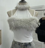Small Version Of The Tight Hair Hanging Neck Splicing Sling Sling Vest Hottie Sexy Short Sleeveless Top 2800