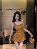 Orange Collar Knitted Sling Women 2026 Summer Outside Wearing A Small Sense Of Design To Open Fork On The Sleeveless Clothes
