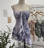 Real Shooting 2025 Spring And Summer New With Chest Cushions Dyed Mesh Sling Sling Vest Irregular Lotus Leaf Side Top 1139