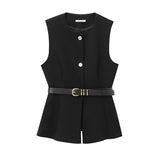 Autumn 2025 New Women's Fashion Temperament Sleeveless Belt Long Hair Vest 9300525