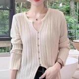 Korean V-Neck Knitted Shirt Women's Clothing Early Autumn New Buckle Top Cardigan