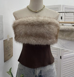 Real Shooting Hottie Hair Splicing Elastic Brush Chest Vest Zipper Umbilly Short Sleeveless Top 6285