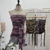 Real Shot Y2k With Chest Pads With Chest Pads To Wear Chest Vest Irregular Belt Strap Short Tie-Dye Letter Print Top 9270