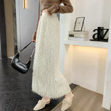 Tassel Open Fork Half-Dress Woman Autumn And Winter French Style Loose High-Waisted Waist-Waisted Thin Word Straight Skirt Temperament Long Skirt