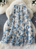 Net Yarn Half Dress Women's Autumn And Winter New High-Rise Thin Three-Dimensional Flower Embroidery Slid A Word Swing Skirt Dress Skirt