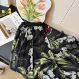 High-End Retro Print Mesh Splicing Half-Dress Dress Women Autumn 2025 High-Waist A Skirt On Both Sides Of The Big Swing Skirt