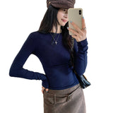Korean Basic Gray Round-Neck Long-Sleeved T-Shirt Women's Autumn And Winter New Slimming Inside And Bottom Shirt Top