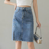 Jeans Five-Point Skirt Open Long Model Of Women's Summer 2025 Summer High-Waist Nails Thin A-Word Ass Skirt Thin