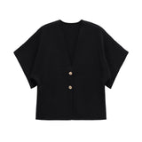 New Women's Clothing Temperament Short-Sleeved V-Neck Two-Grained Knitting Top 4192101