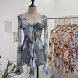 Irregular Kinking Of The Net Yarn Irregularly Kinked Lotus Lobe Slings Shoulder Horn Sleeve T-Shirt Short Top 2618