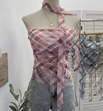 Printed Mesh Ribbon With Chest-Plate Waistcoat With Chest Cushion Anti-Slip Strip Foldless Sleeveless Top 8166