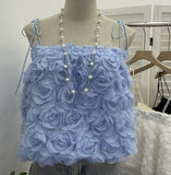 Real Shooting Three-Dimensional Flower Mesh Strap Strap Strap Sling Sling Vest Women's Summer Design Sense Short Sleeveless Top 9020