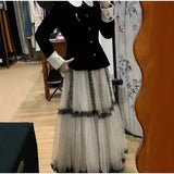 French Heavy Industry Mesh Dress Pink Wave Point A Long Skirt 2025 Winter Commute Cake Skirt