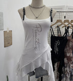 Real Shooting Street Hottie Letter Nail Bead Print Sling Sling Vest Leather Strap Strap Lotus Side Ribbon Ribbon 1300